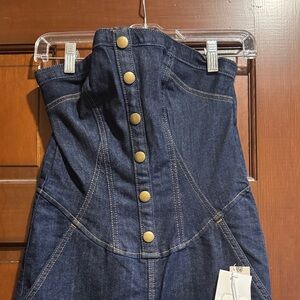 Pilcro Dark Blue Denim Overalls with Gold Buttons